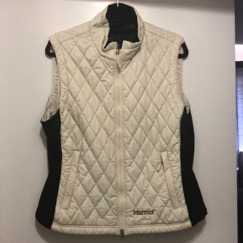 Marmot Cream puffy vest with black paneling